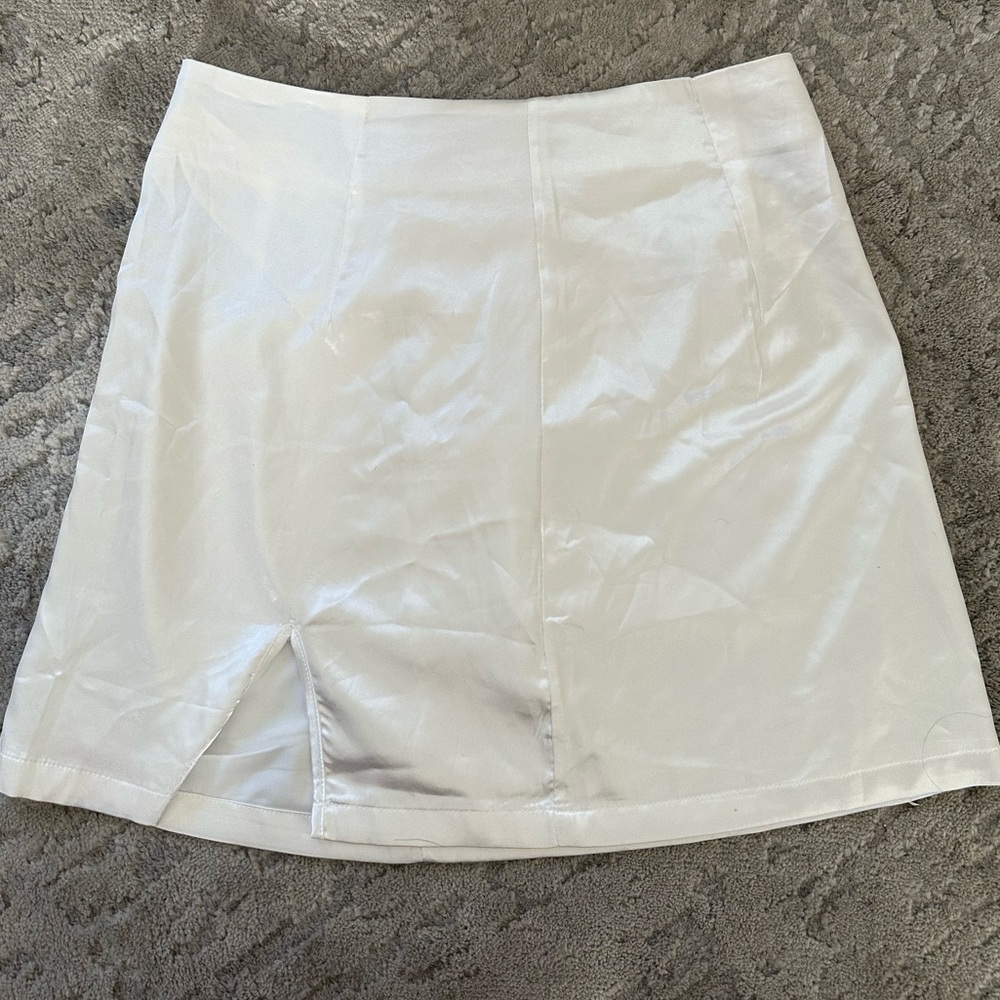 white shein silky mini skirt